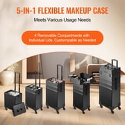 KFFKFF 5 in 1 Professional Rolling Makeup Train Case, Large Capacity Trolley Rolling Travel Storage Cosmetic Organizer with Portable Removable Trays