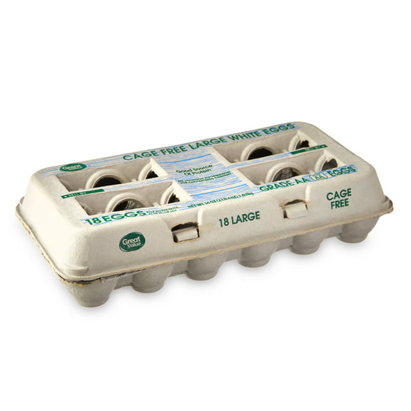 Great Value Cage-Free Large White Eggs, 18 Count