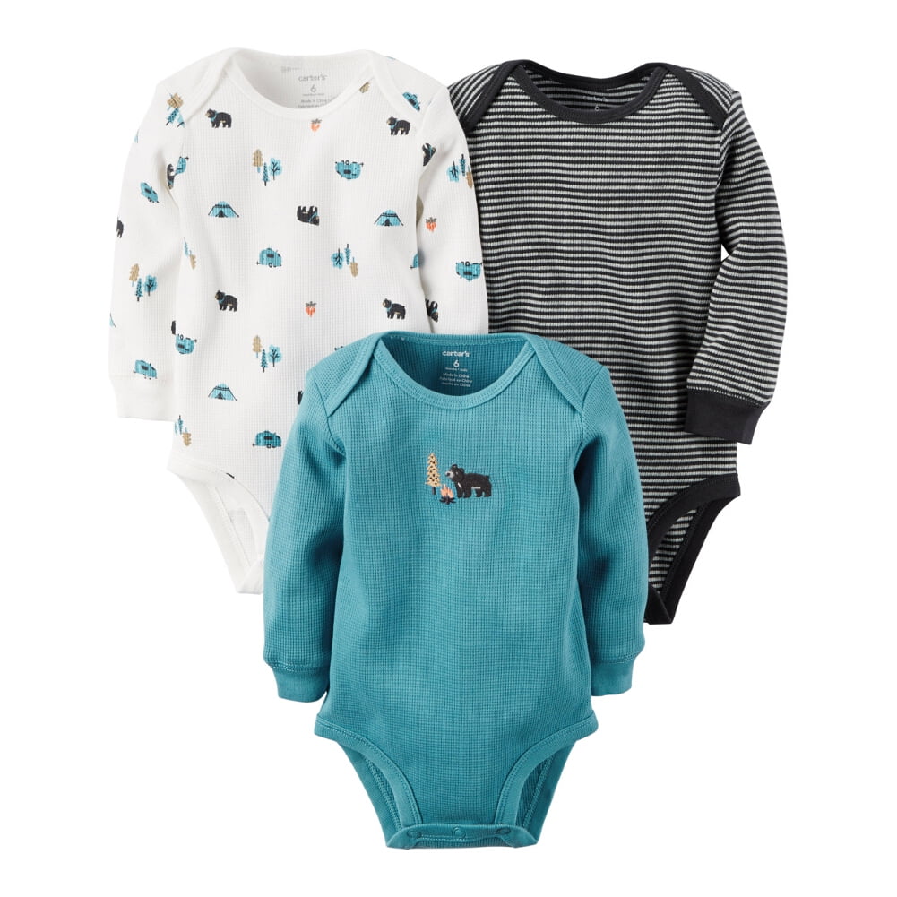 Carters Baby Boys 3Pack LongSleeve Thermal Bodysuits Wild