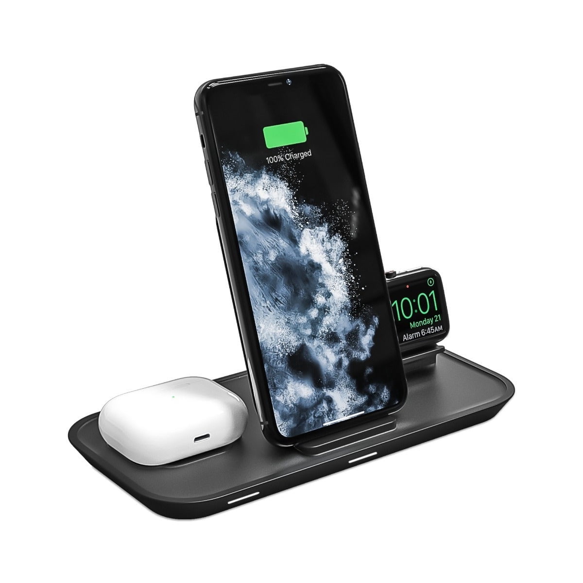 mophie 3-in-1 Wireless Charging Stand for Apple iPhone AirPods/AirPods Pro & Watch 7.5W Fast Charging Stylish Gloss Finish Portrait or Landscape Smartphone Charging Mode Black