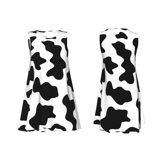 Horeoi Milk Cow Print Women's Sleeveless Dress Cotton-like Flared Hem Deep Side Pockets Above-Knee