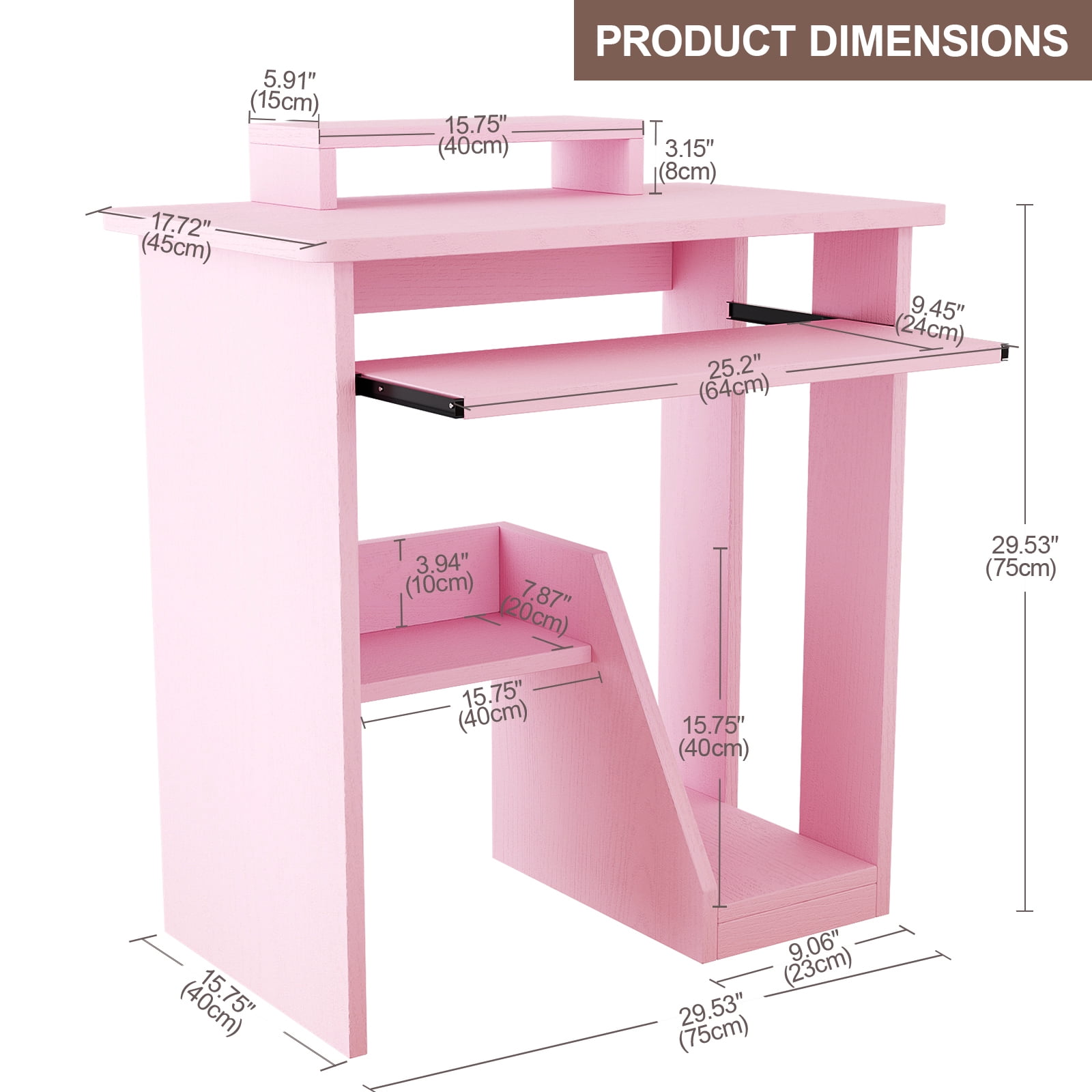 ALISENED Computer Desk with Monitor Stand Keyboard Tray, 29.5 inch Sturdy Desk with Storage Shelves For Office,Living Room,Study