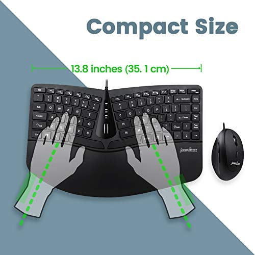 Perixx Periduo-406, Wired Compact Ergonomic Split Design Keyboard and Vertical Mouse Combo, Keyboard with Adjustable