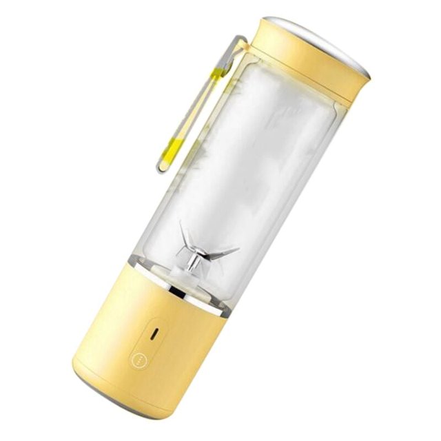 Exprimidor de frutas eléctrico de vidrio Mini licuadora portátil para batidos Licuadora recargable por USB para viajes, amarillo