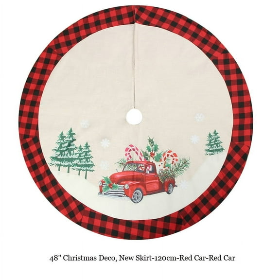 48"- New Skirt-120cm-Red Car, Christmas Tree Skirt Mat Floor Cover Decor Carpet Ornaments Party Base for Holiday Home Decor & Gifts