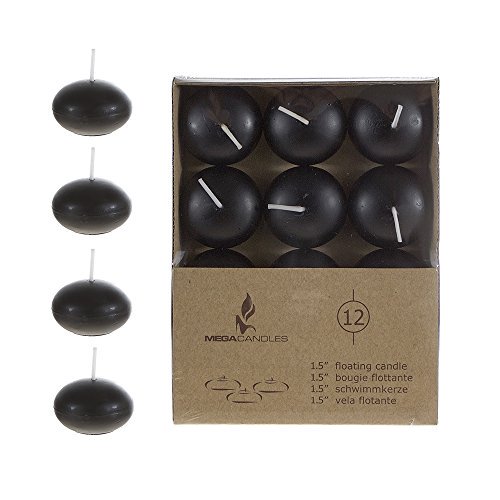 Mega Candles 12 pcs Unscented Black Floating Disc Candle | Hand Poured Paraffin Wax Candles 1.5" Diameter | for Home Décor, Wedding Receptions, Baby Showers, Birthdays, Celebrations & Party Favors