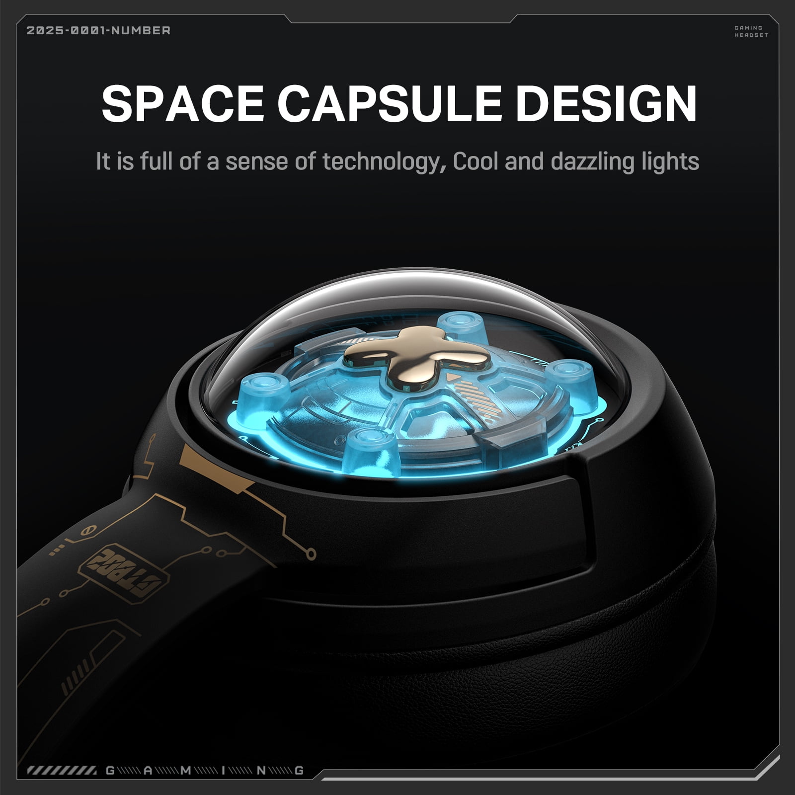 Wireless Gaming Headset for PS5/PC/PS4/Switch,Wired/2.4G/Bluetooth Gaming Headphones with Mic/Surround Sound/Space Capsule Design and Cool Linght/1000mAh Large Battery/Black