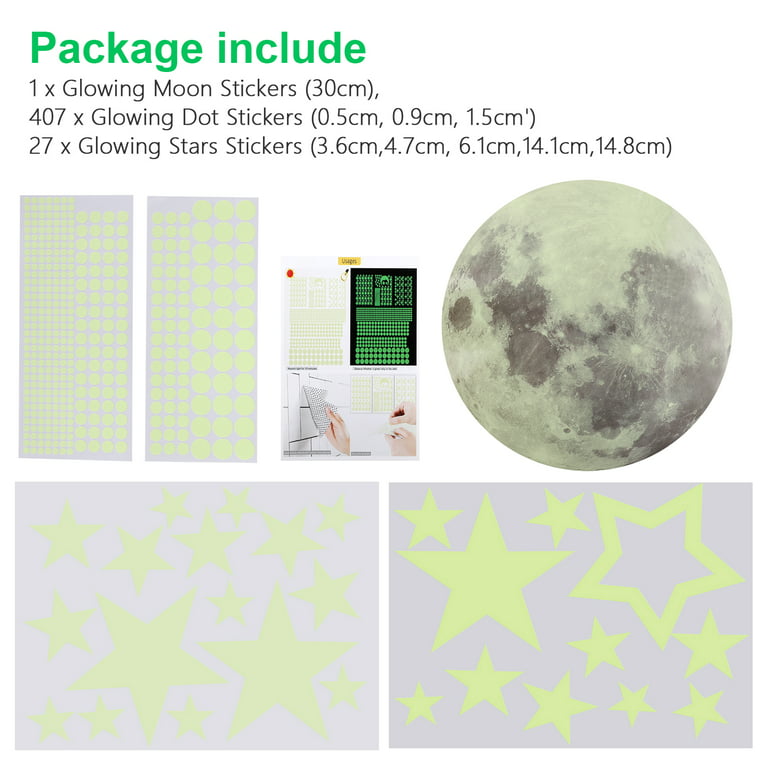 435/400/200 Pcs Colorful Glow in The Dark Stars Stickers, EEEkit 3D Adhesive Luminous Dots Star Moon Meteor for Starry Sky, Ceiling and Wall Decals