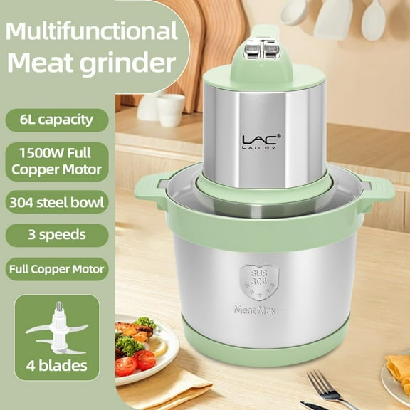 24 Cup Large Capacity Food Processors, Meat Grinder Veggie Chopper with Stainless Steel Bowl, 3 Speeds, 4 Bi-Level Blades and Spatula for Baby Food, Meat, Onion, Vegetables, Fruits