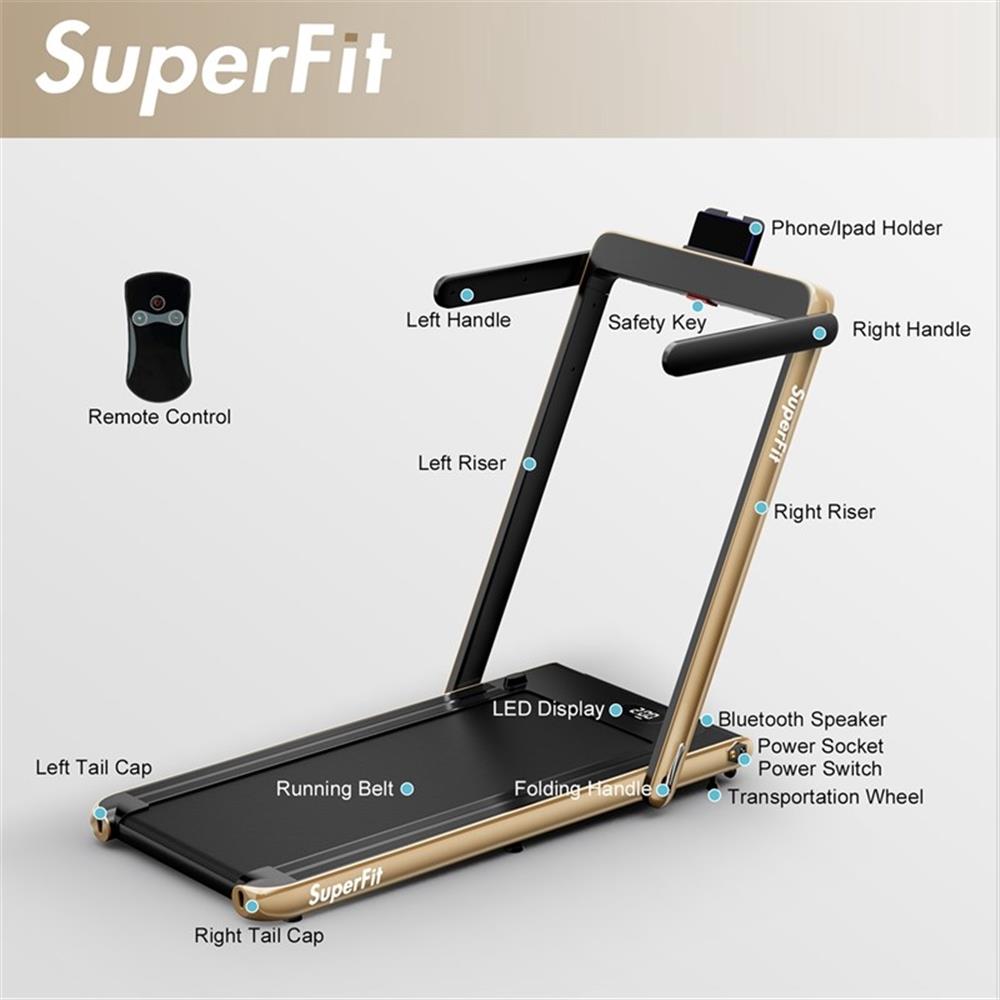 Pemberly Row Up To 7.5MPH 2.25HP Single Display Screen Treadmill in Yellow