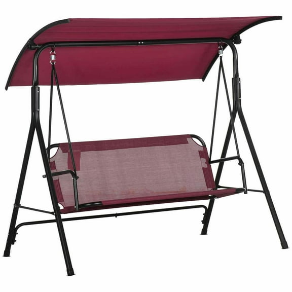 Spaco 3-Person Porch Swing Stand, Outdoor Patio Swing with Tilt Canopy, Comfortable Bench Seat, Swing Set with Steel Frame for Outdoor, Wine Red