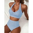 thumbnail image 4 of Women's High Waisted 2 Piece Bikini Sets Halter Swimsuits Striped Bathing Suit Beach Swimwear 2026 Blue M, 4 of 6