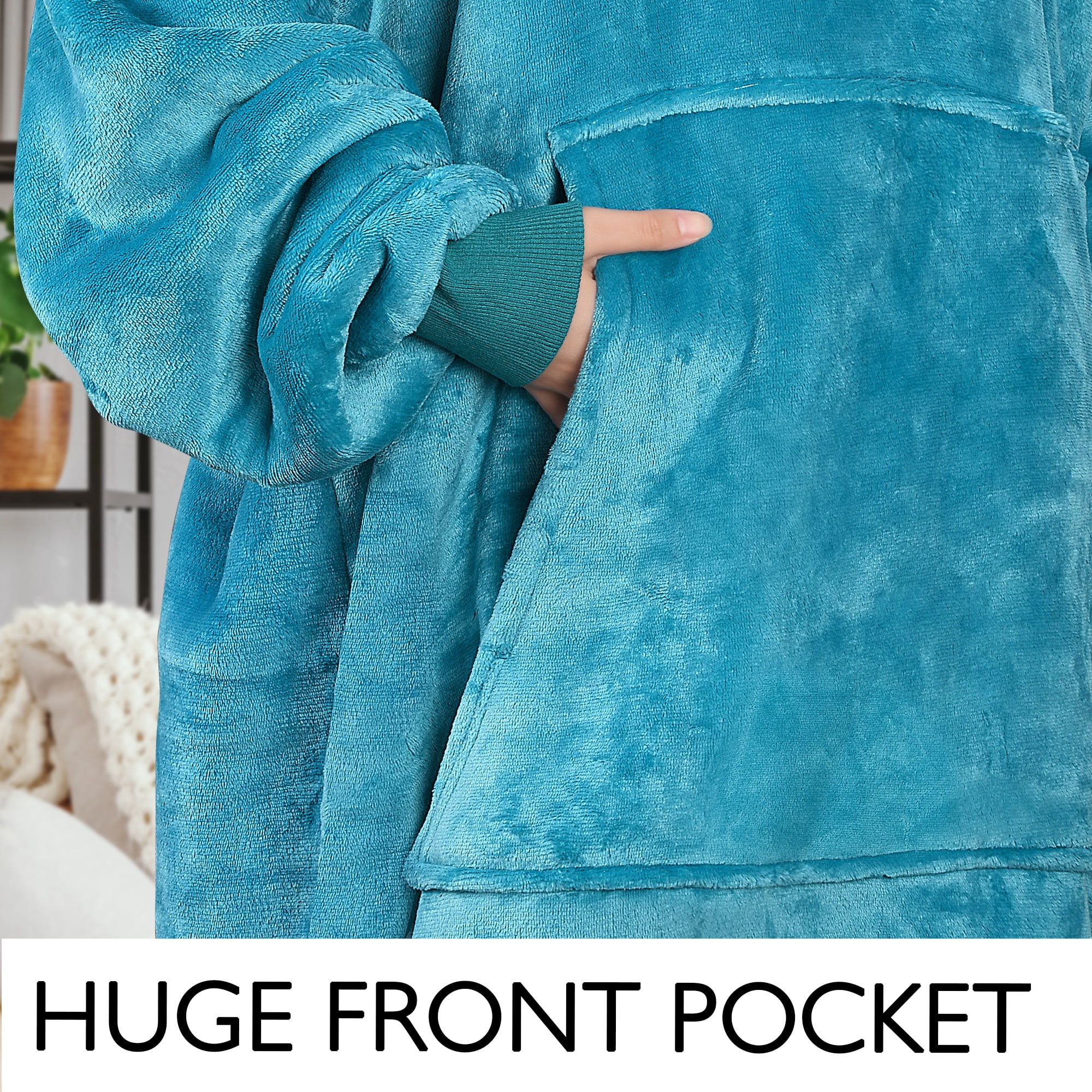 Catalonia Oversized Hoodie Blanket Sweatshirt, Comfortable Sherpa Lounging Pullover for Adults, Gifts for Women, Aqua Green