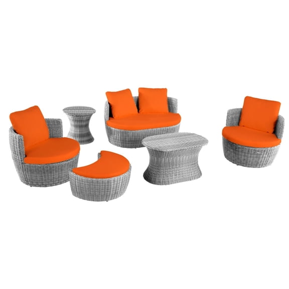 W Unlimited Romantic Outdoor Grey And Orange 6-Piece Ottoman Set 2115SET6-GY-OR