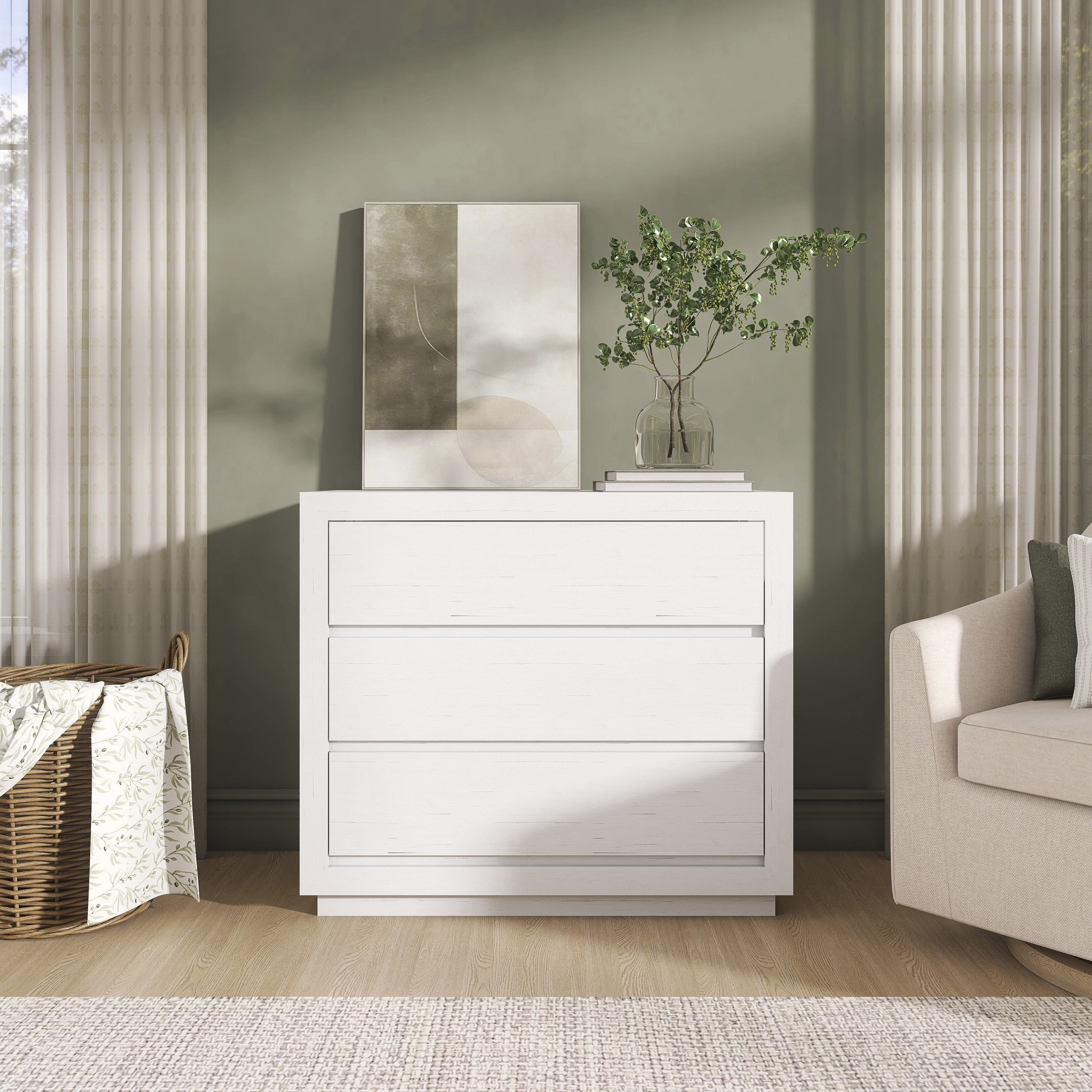 Evolur Maddox 3 Drawer Chest, Weathered White