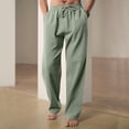 thumbnail image 4 of Zimjoy Men's Casual Pants Loose Straight Bamboo Linen Trousers Elastic Waist Drawstring Summer Lounge Pants, Light Green XL, 4 of 4