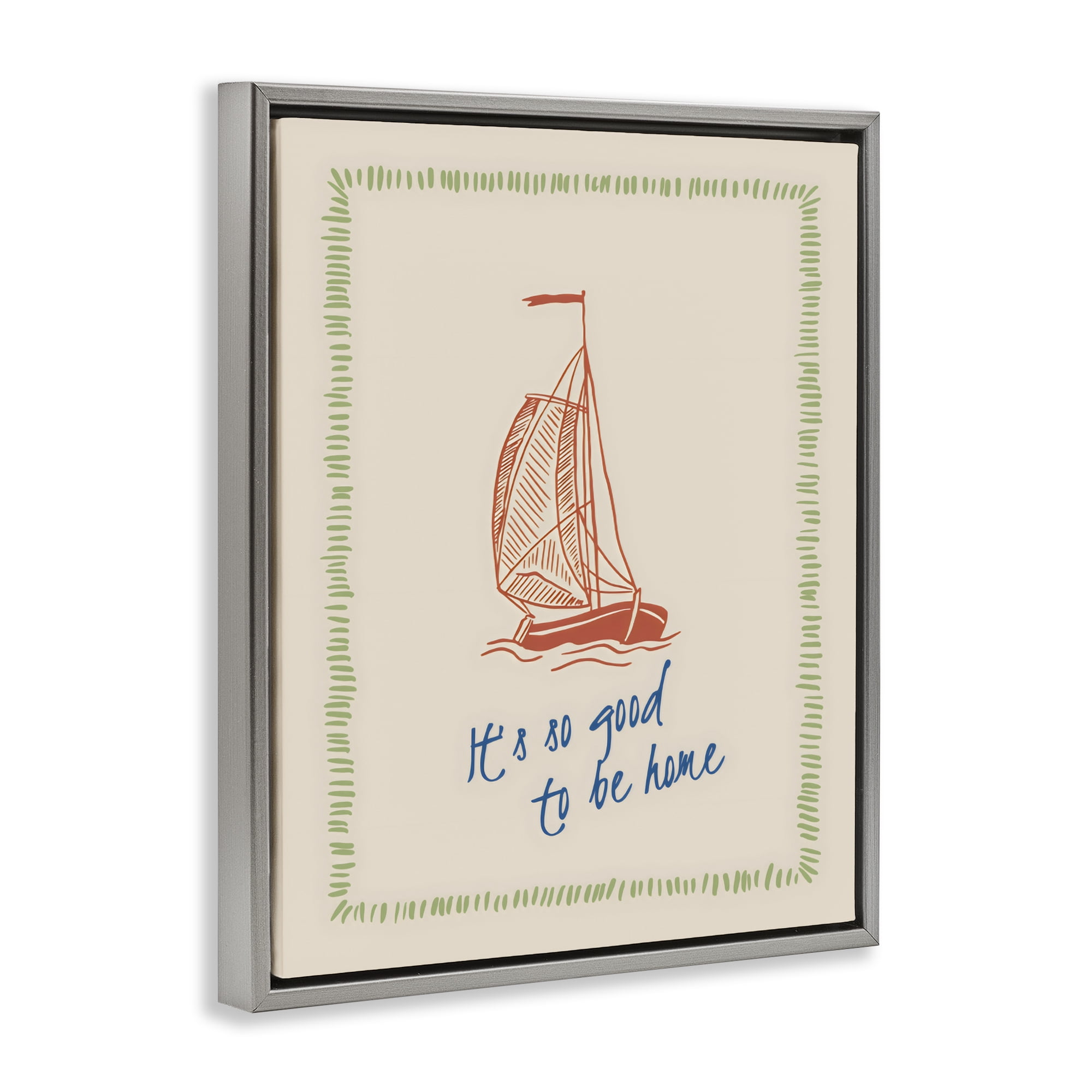 Stupell Industries Good To Be Home Sailboat Gray Framed Floater Canvas Wall Art, design by The Prints Vibe