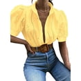 thumbnail image 3 of Gynyvoja Womens Summer Tops Cute Boho Blouses Beach Vacation Spring Outfits Eyelet Embroidered Clothes Yellow M, 3 of 7