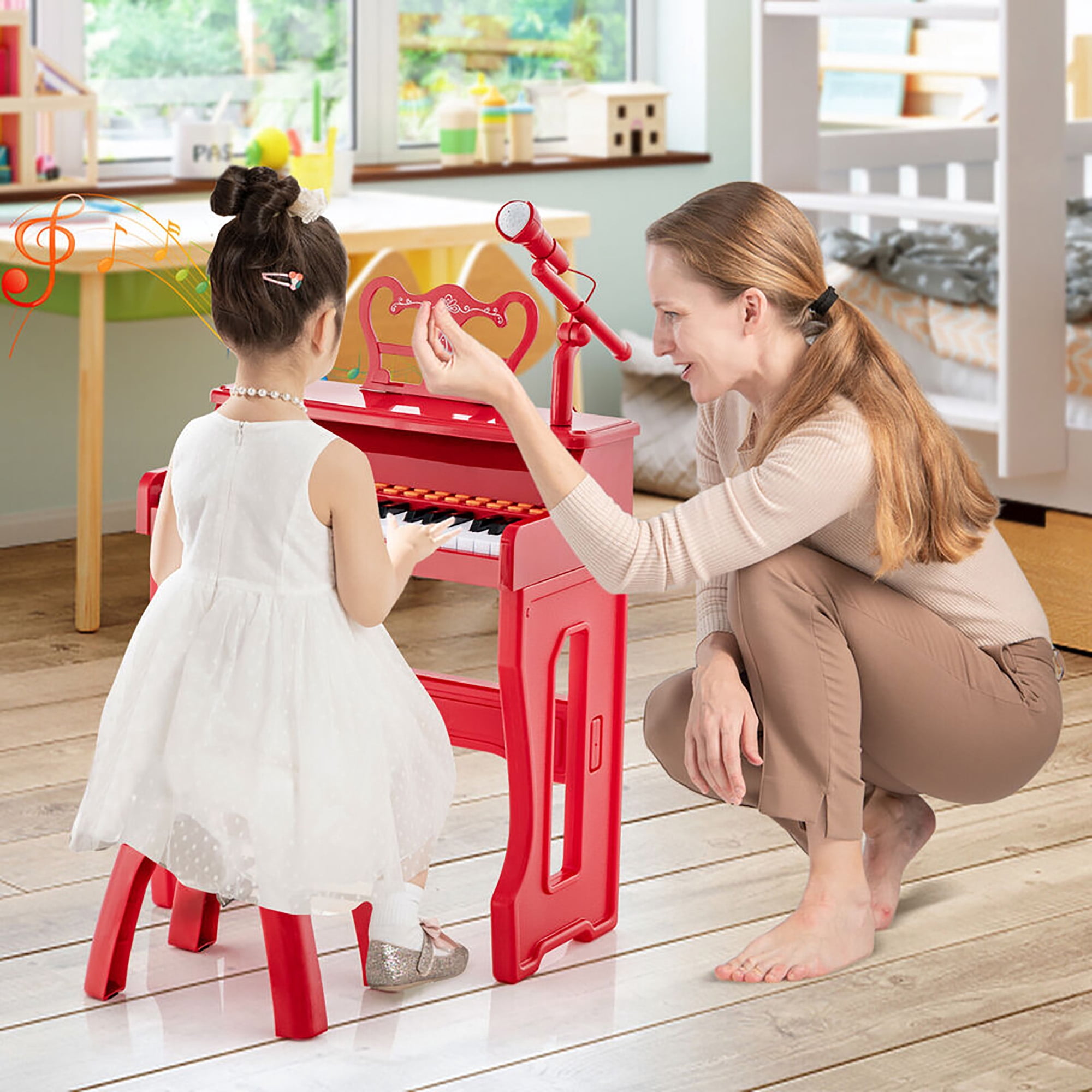 Gymax 37-Key Music Piano Keyboard Kids Learning Toy Instrument w/ Microphone Red