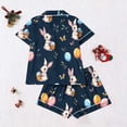 thumbnail image 5 of Feancey 2 Piece Summer Sets for Women Easter Day Cute Bunny Eggs Printed Pajama Shorts Set Milk Silk Soft Sleepwear Button Down Pjs Dark Blue XXL, 5 of 5