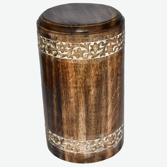 Round Wooden Engraved Urns for Human Ashes Adult - Wooden Box Rosewood Cremation Urns for Ashes - Burial Urns - Funeral Urns Large (200 Cubic Inches, L. Brown)