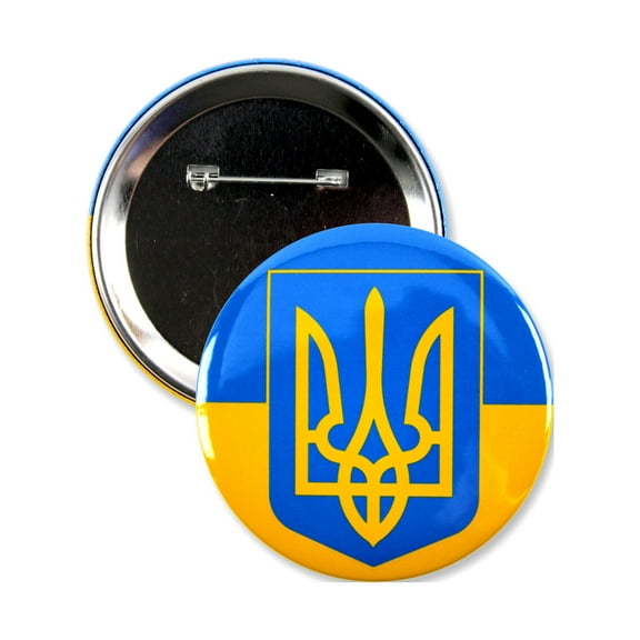 10 Pack - Ukrainian Flag With Trident Pinback Button Badges - 3 Inch