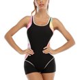 thumbnail image 1 of Traje de baño de una pieza para mujer con cuello en U ahuecado Tie Dye estampado costura traje de baño con almohadilla en el pecho negro M, 1 of 8