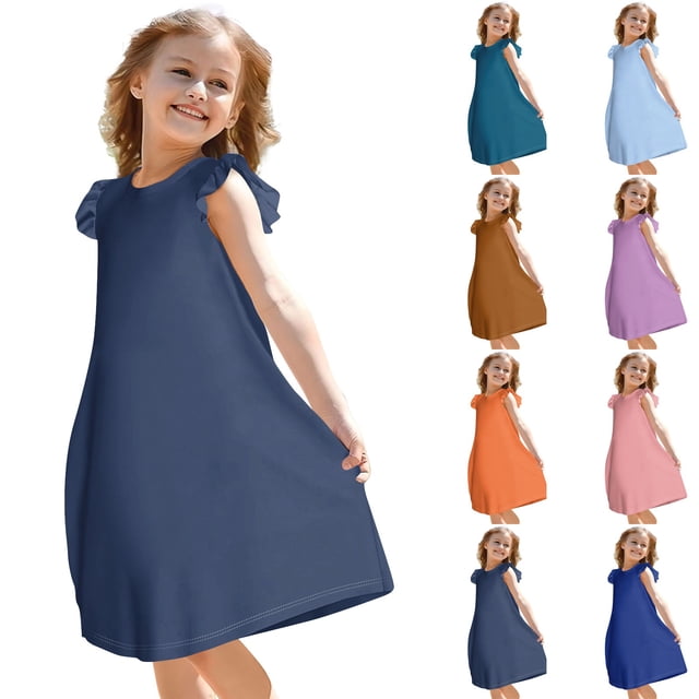 Girls Summer Dress Tween Dresses Sleeveless Dress with Ruffle Sleeves Perfect for Summer Party and Casual Wear ,Sie:160