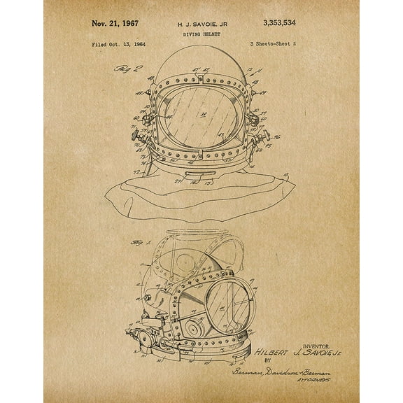Original Diving Helmet Artwork Submitted In 1967 - Nautical - Patent Art Print