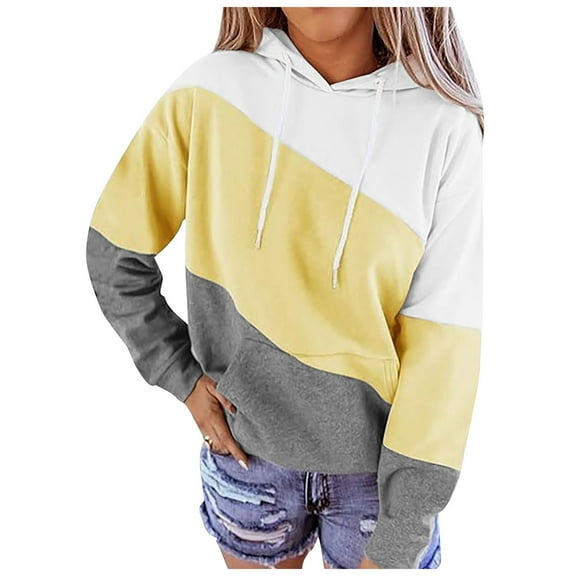 Tunic Tops for Women Loose Fit Leggings Winter Hooded Long-sleeved Blouson Drop Shoulder Hoody Graphic Leisure Cotton Hoodies Hoodie(Yellow,S)