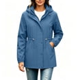 thumbnail image 2 of Qgtaibl Women's Lightweight Hooded Jacket Adjustable Waist Waterproof Windbreaker Outerwear Snap Button Zip Up Long Sleeve Coat with Pockets for Outdoor Travel Dark Blue XXL, 2 of 5