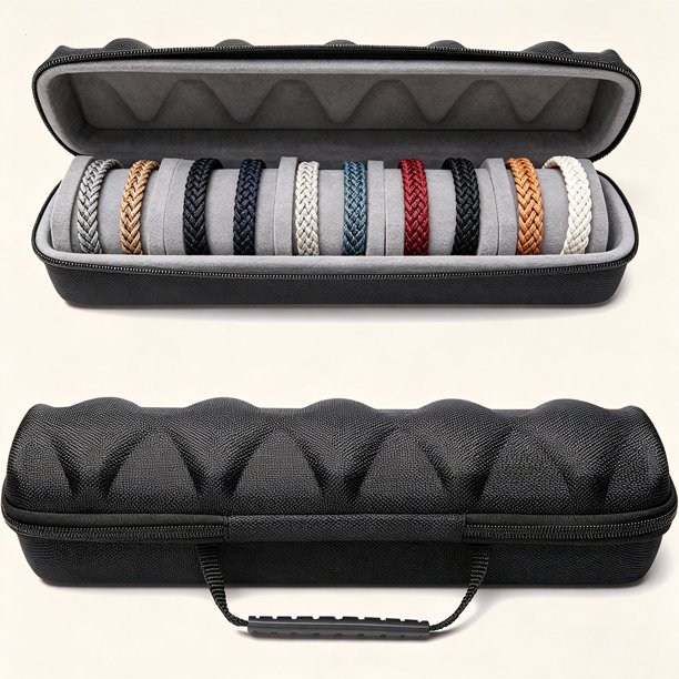 Estuche rígido para relojes, organizador portátil con forro de terciopelo y cremallera, ideal para viaje, almacenamiento compacto y duradero, compatible para hombre y mujer