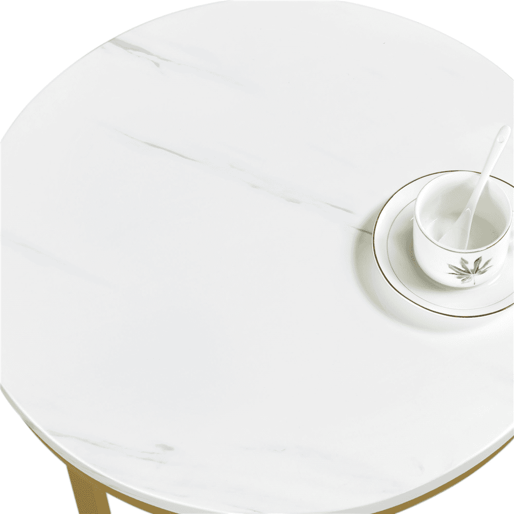 Renwick Modern Faux Marble Top Round Side Table Set, 2 Piece, White