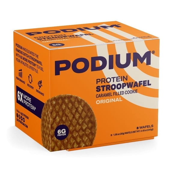 PODIUM Protein Stroopwafel, Pre & Post Workout Snack, Box of 8 Wafels, Caramel