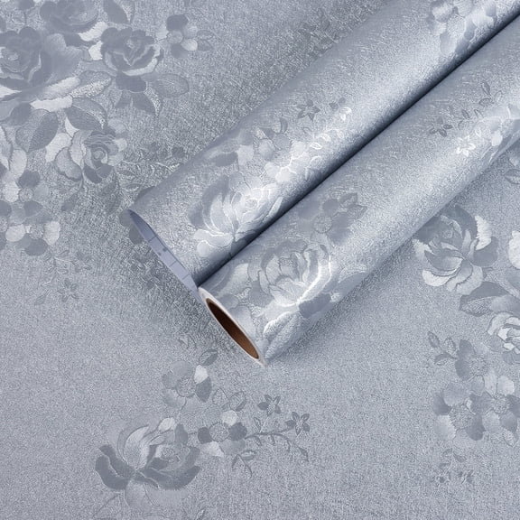 CHIHUT Peel and Stick Vintage Floral Wallpaper Embossed Grey Floral Wallpaper for Bedroom Living Room Textured Removable Self Adhesive Contact Paper for Cabinets Accent Walls 12"x100"