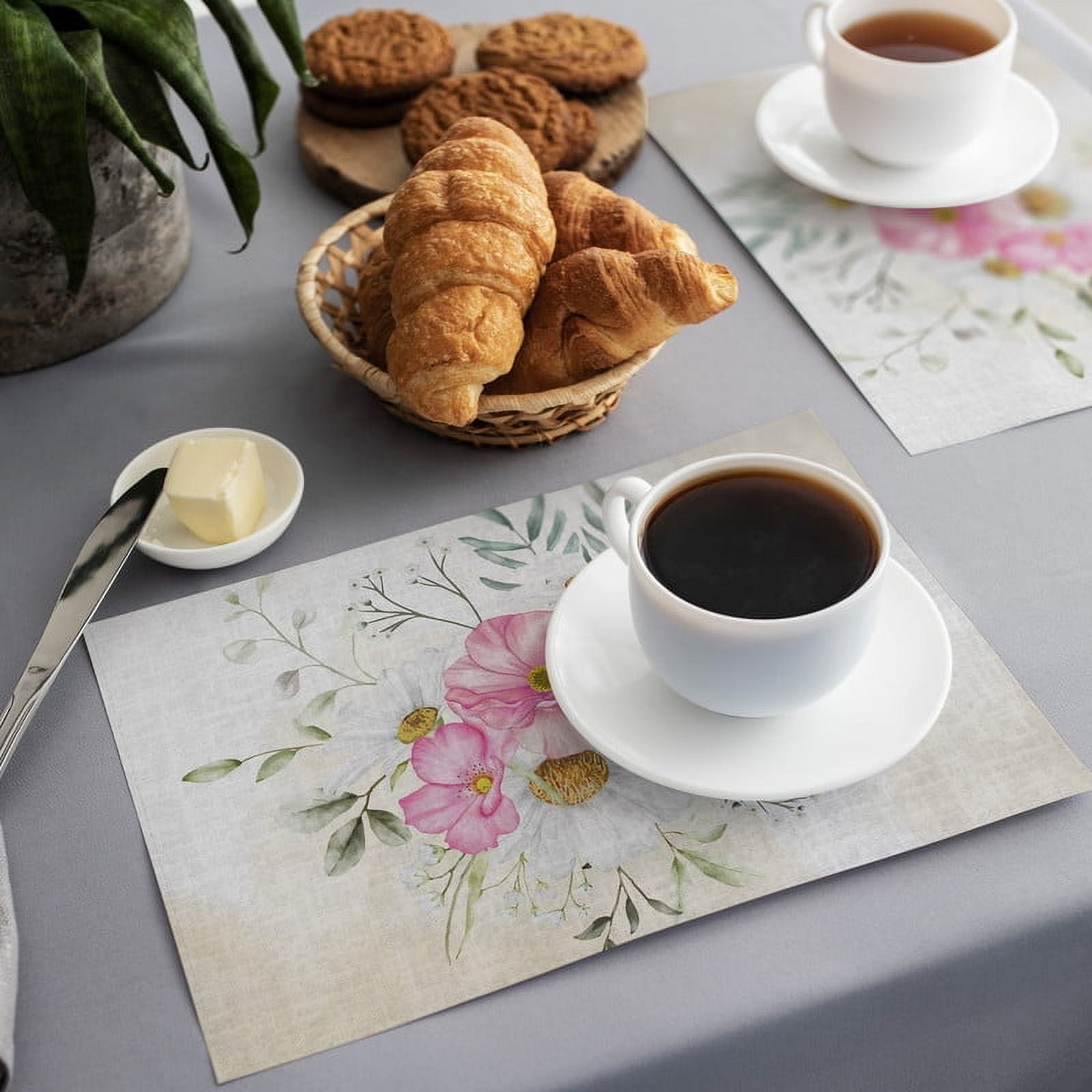 Place Mats Set,Decorative Table Place Mats For For In Door Dinning,Heat Insulation Stain Resistant Table Mats(Flower)