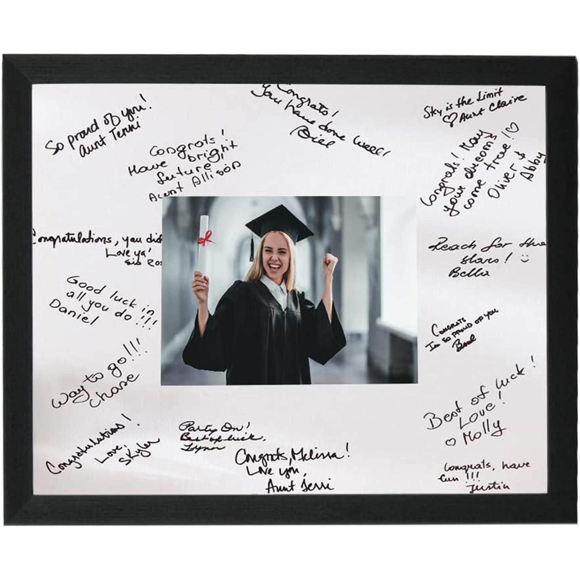 GraduationMall 11x14 Black Signature Picture Frame Holds 5x7 Photo with White Mat for Graduation