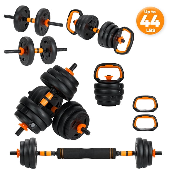 Naipo 4 in 1 Adjustable Dumbbells Set 44lbs Weights Dumbbells Kettlebells Barbell Push up Stand Exercises Dumbbell for Beginners Home Gym Workout