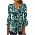 thumbnail image 1 of Hauts à Manches 3/4 pour Femmes Mode Imprimé Décontracté Col en V T-Shirt Blouse à Manches 3/4 Hauts Robe T-Shirt Femmes Été T-Shirts pour Femmes Robe d'Été avec Manches pour Femmes, 1 of 7
