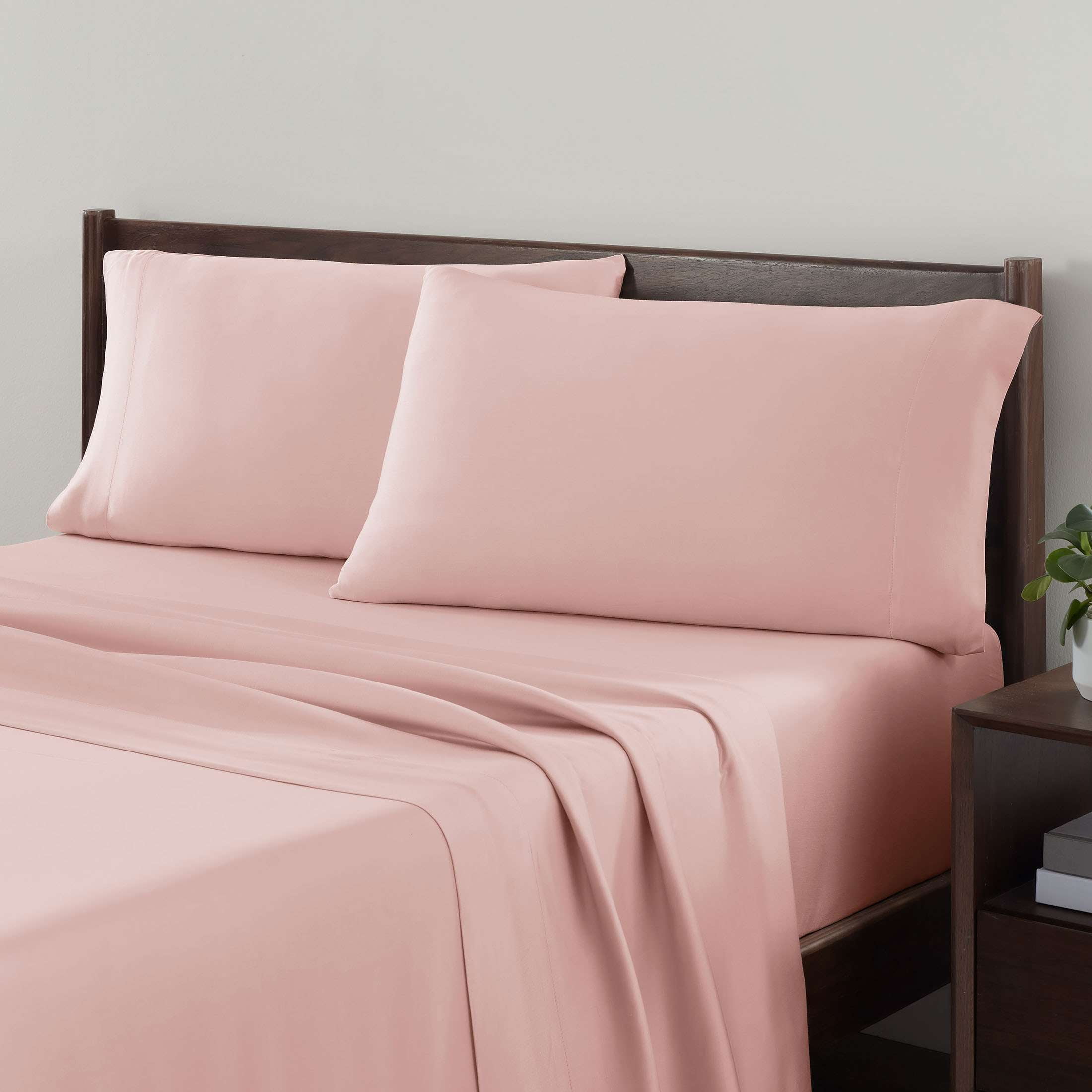 Allswell Soft & Silky 4-Piece Viscose from Bamboo Sateen Bed Sheet Set, Pink Cove, Queen