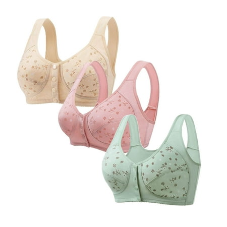 Ecqkame 3Pc Bras for Women No Underwire Wireless Lace Comfortable Breathable Bra Front Closure Push Up Plus Size Bras 3PC Light Blue S on Clearance