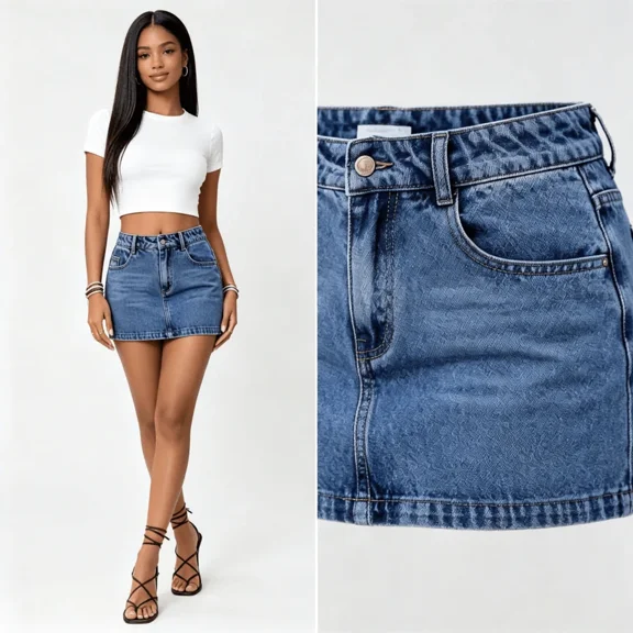 Women High Waist A Line Mini Jean Skirt With Pockets, Vintage Washed Straight Short Denim Skirt Casual Basic Bottoms For Summer