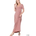 thumbnail image 2 of Zenana Women's Relaxed Fit V-Neck Short Sleeve Full Length Maxi Long Dress w/ Side Pockets, 2 of 5
