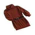 thumbnail image 3 of Enfants Bébé Filles Pull Robe d'Hiver Automne Solide Col Roulé à Manches Longues Tricot Robe avec Ceinture Verte 3-4 Ans, 3 of 7