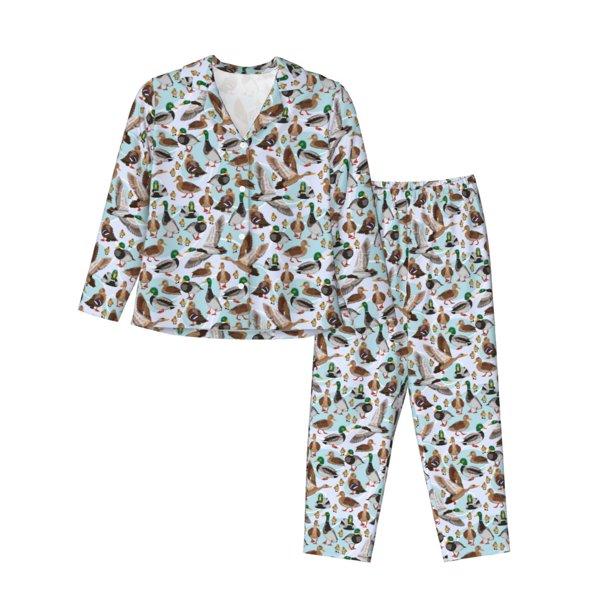 Fotbe Mallard Ducks Wild Birds1 Conjunto de Pijama de Manga Larga para Mujer con Estampado, Ropa de Dormir de 2 Piezas, Conjunto de Casa Suave y Cómodo con Bolsillos-Medium