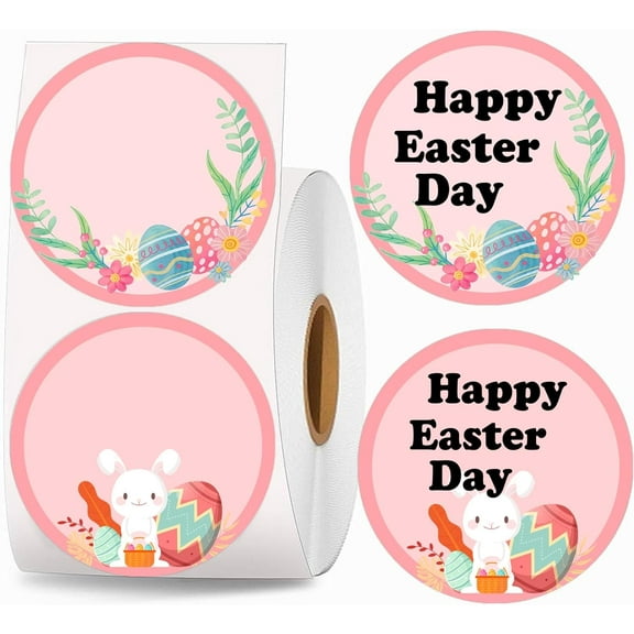 Easter Themed Direct Thermal Labels 2inch Egg Rabbits Color Coding Dot Labels for Printer Happy Easter Day Party Supplies 500Pcs
