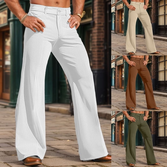 ibiyuan Mens Corduroy Vintage Bell Bottom Pants 70s,Disco Stretchy Flared Pants Fit 60s 70s Outfits for Men,Mens Bell Bottom