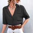 thumbnail image 2 of Womens Button Down Shirts Notched Lapel Half Sleeve Office Blouses Solid Color Loose Comfy T Shirts Tops for Work Casual, 2 of 6