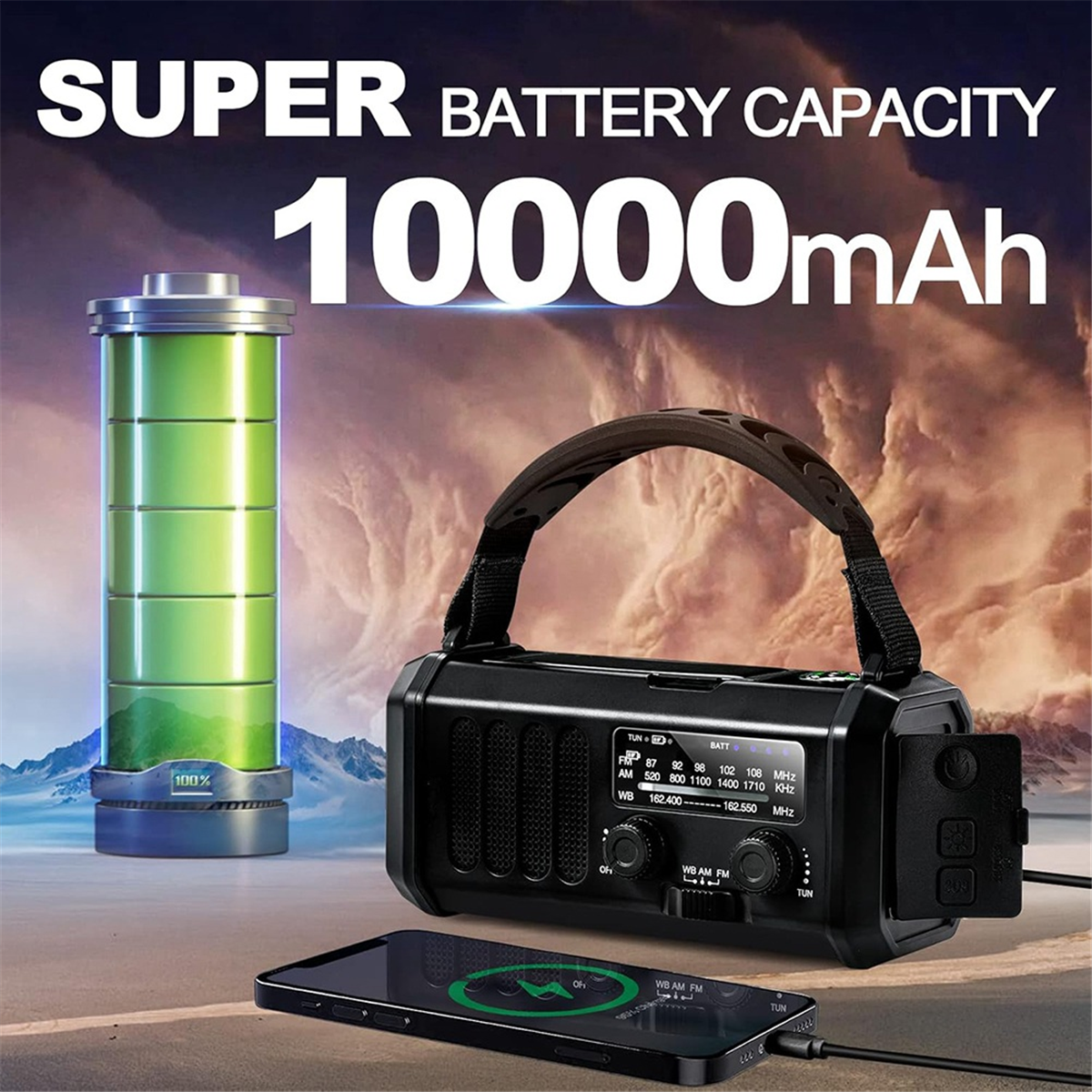 HOT 10000mAh Emergency Radio Solar Hand Crank Dynamo Radio AM/FM/NOAA Flashlight SOS Alarm Power Bank Speaker Weather Radio - 44