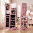thumbnail image 2 of Costway 360° Swivel Jewelry Cabinet with LED Lights, Full-Length Mirror & Makeup Mirror Pink, 2 of 10